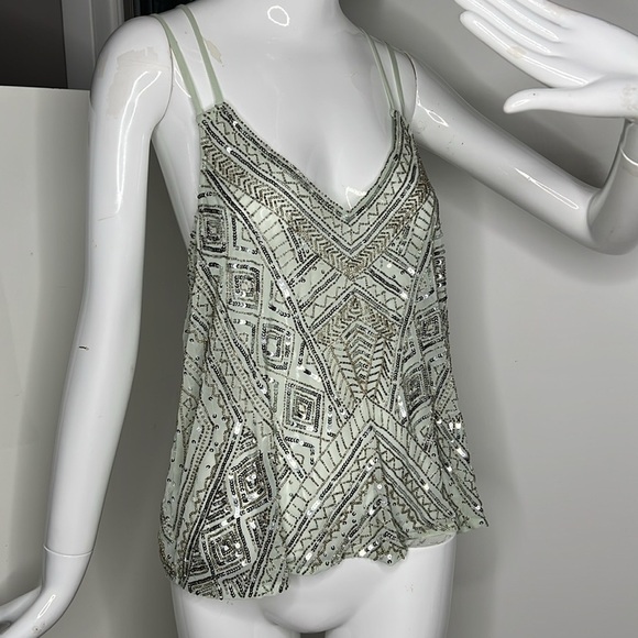 Parker Sz S Light Green Beaded Slip Racer Back Loose Fitting Blouse - Picture 1 of 9